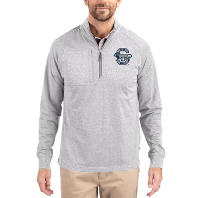 Women's Cutter & Buck Heather Gray Penn State Nittany Lions Adapt Eco Knit Stretch Recycled DryTec Raglan Quarter-Zip Pullover