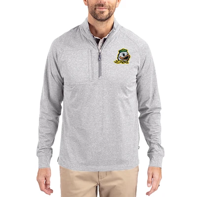 Women's Cutter & Buck Heather Oregon Ducks Adapt Eco Knit Stretch Recycled DryTec Raglan Quarter-Zip Pullover