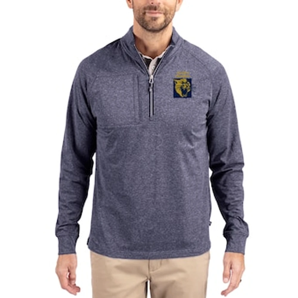 Women's Cutter & Buck Heather Navy FIU Panthers Adapt Eco Knit Stretch Recycled DryTec Raglan Quarter-Zip Pullover