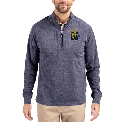 Women's Cutter & Buck Heather Navy FIU Panthers Adapt Eco Knit Stretch Recycled DryTec Raglan Quarter-Zip Pullover
