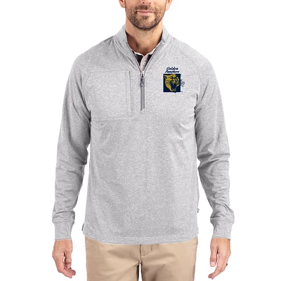 Women's Cutter & Buck Heather Gray FIU Panthers Adapt Eco Knit Stretch Recycled DryTec Raglan Quarter-Zip Pullover
