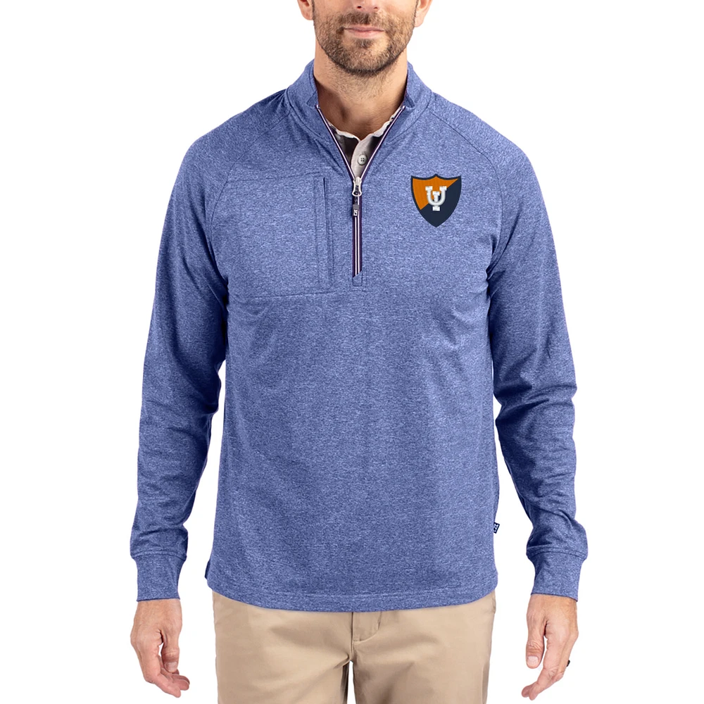 Women's Cutter & Buck Heather Illinois Fighting Illini Adapt Eco Knit Stretch Recycled DryTec Raglan Quarter-Zip Pullover
