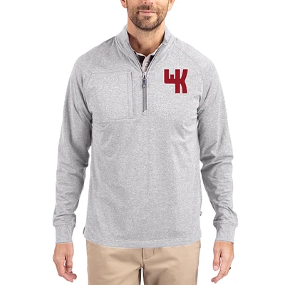 Women's Cutter & Buck Heather Gray Western Kentucky Hilltoppers Adapt Eco Knit Stretch Recycled DryTec Raglan Quarter-Zip Pullover