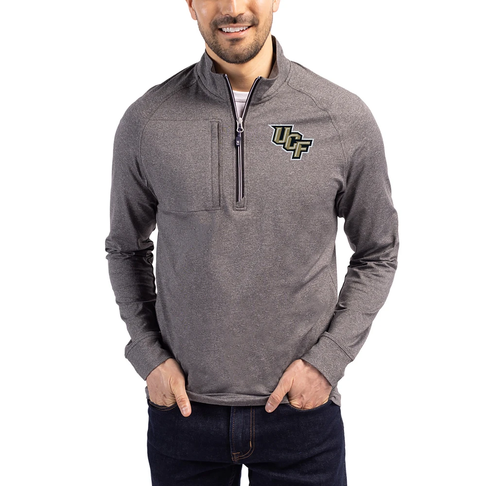 Women's Cutter & Buck Heather UCF Knights Adapt Eco Knit Stretch Recycled DryTec Raglan Quarter-Zip Pullover