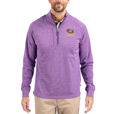 Women's Cutter & Buck Heather LSU Tigers Adapt Eco Knit Stretch Recycled DryTec Raglan Quarter-Zip Pullover