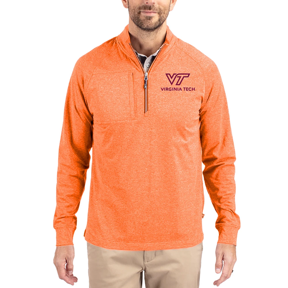 Women's Cutter & Buck Heather Virginia Tech Hokies Adapt Eco Knit Stretch Recycled DryTec Raglan Quarter-Zip Pullover