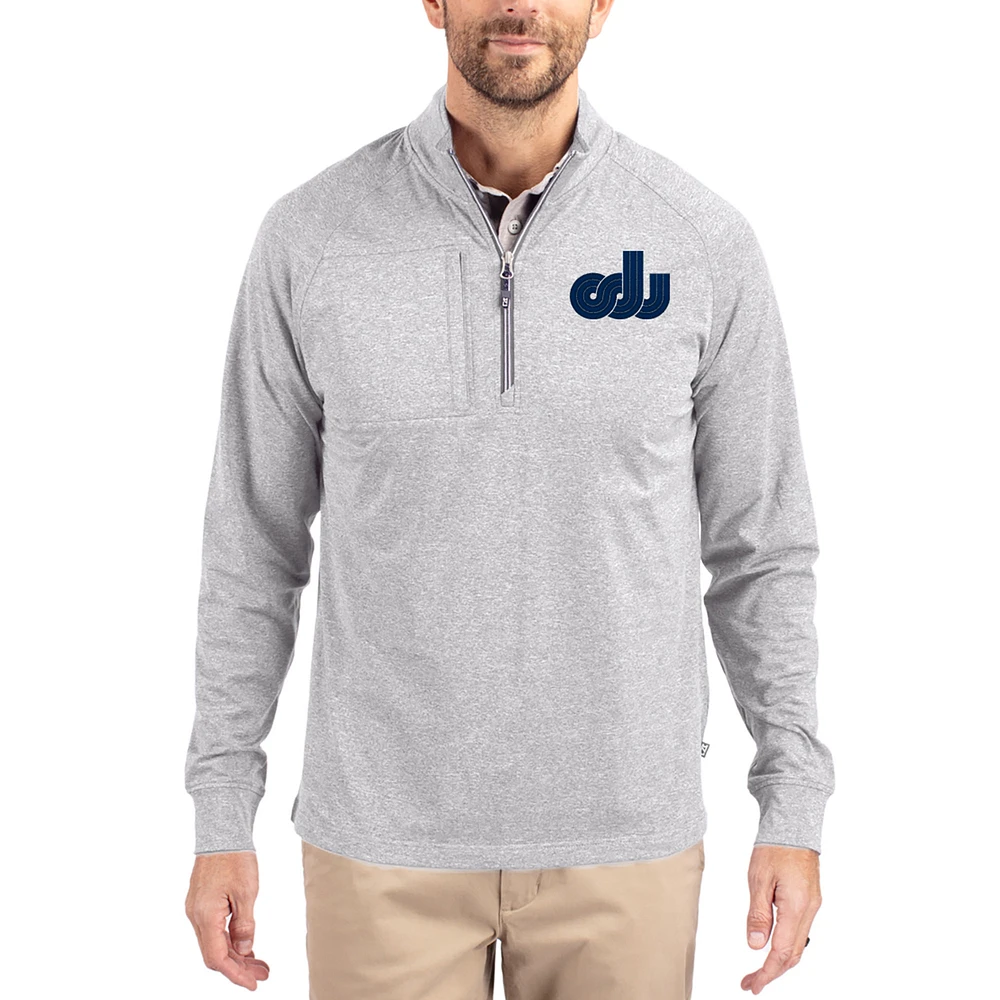 Women's Cutter & Buck Heather Gray Old Dominion Monarchs Adapt Eco Knit Stretch Recycled DryTec Raglan Quarter-Zip Pullover