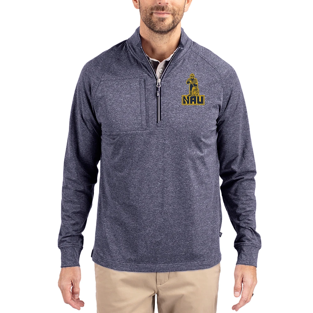 Women's Cutter & Buck Heather Navy Northern Arizona Lumberjacks Adapt Eco Knit Stretch Recycled DryTec Raglan Quarter-Zip Pullover