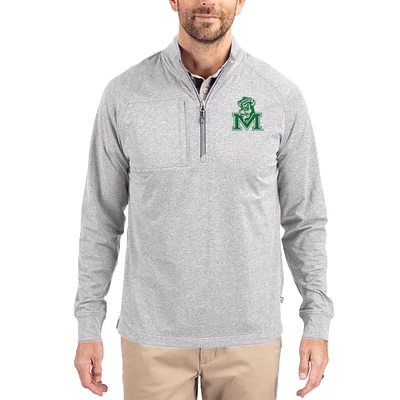 Women's Cutter & Buck Heather Marshall Thundering Herd Adapt Eco Knit Stretch Recycled DryTec Raglan Quarter-Zip Pullover