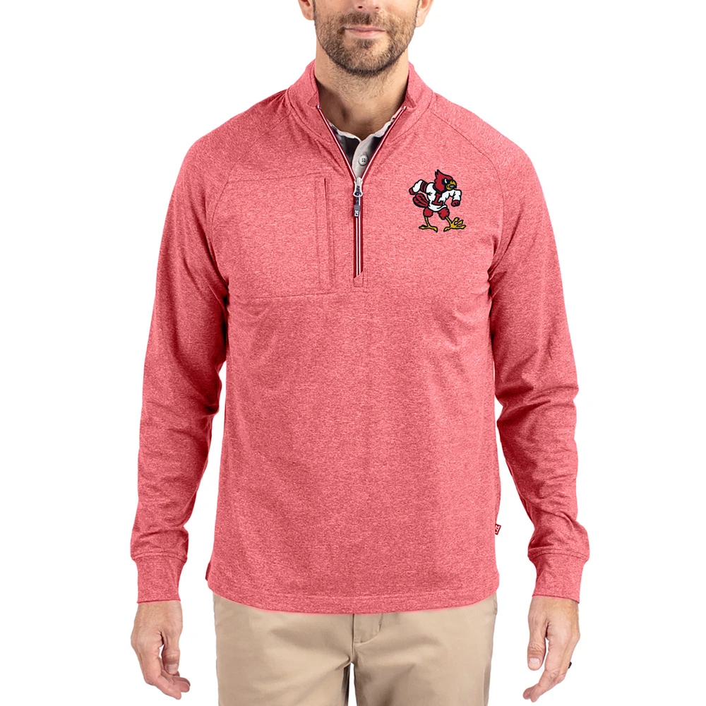 Women's Cutter & Buck Heather Louisville Cardinals Adapt Eco Knit Stretch Recycled DryTec Raglan Quarter-Zip Pullover