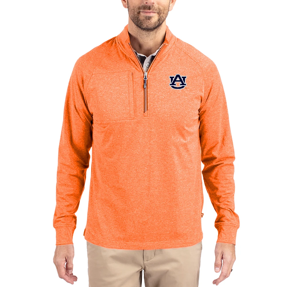 Women's Cutter & Buck Heather Auburn Tigers Adapt Eco Knit Stretch Recycled DryTec Raglan Quarter-Zip Pullover