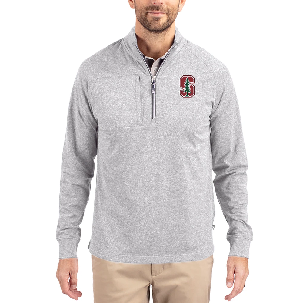 Women's Cutter & Buck Heather Stanford Cardinal Adapt Eco Knit Stretch Recycled DryTec Raglan Quarter-Zip Pullover