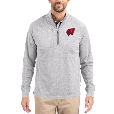 Women's Cutter & Buck Heather Wisconsin Badgers Adapt Eco Knit Stretch Recycled DryTec Raglan Quarter-Zip Pullover