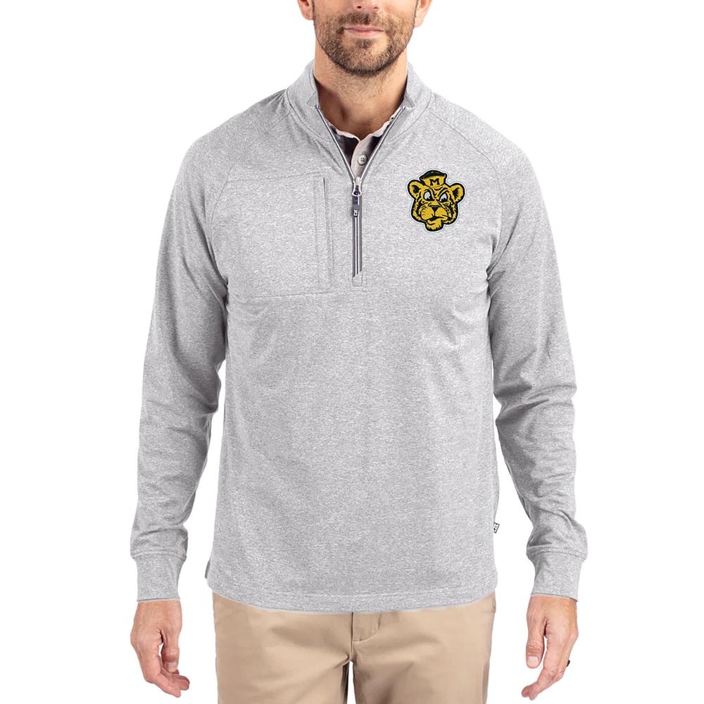 Women's Cutter & Buck Heather Gray Missouri Tigers Adapt Eco Knit Stretch Recycled DryTec Raglan Quarter-Zip Pullover