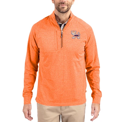 Women's Cutter & Buck Heather Clemson Tigers Adapt Eco Knit Stretch Recycled DryTec Raglan Quarter-Zip Pullover