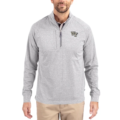 Women's Cutter & Buck Heather Gray Wake Forest Demon Deacons Adapt Eco Knit Stretch Recycled DryTec Raglan Quarter-Zip Pullover