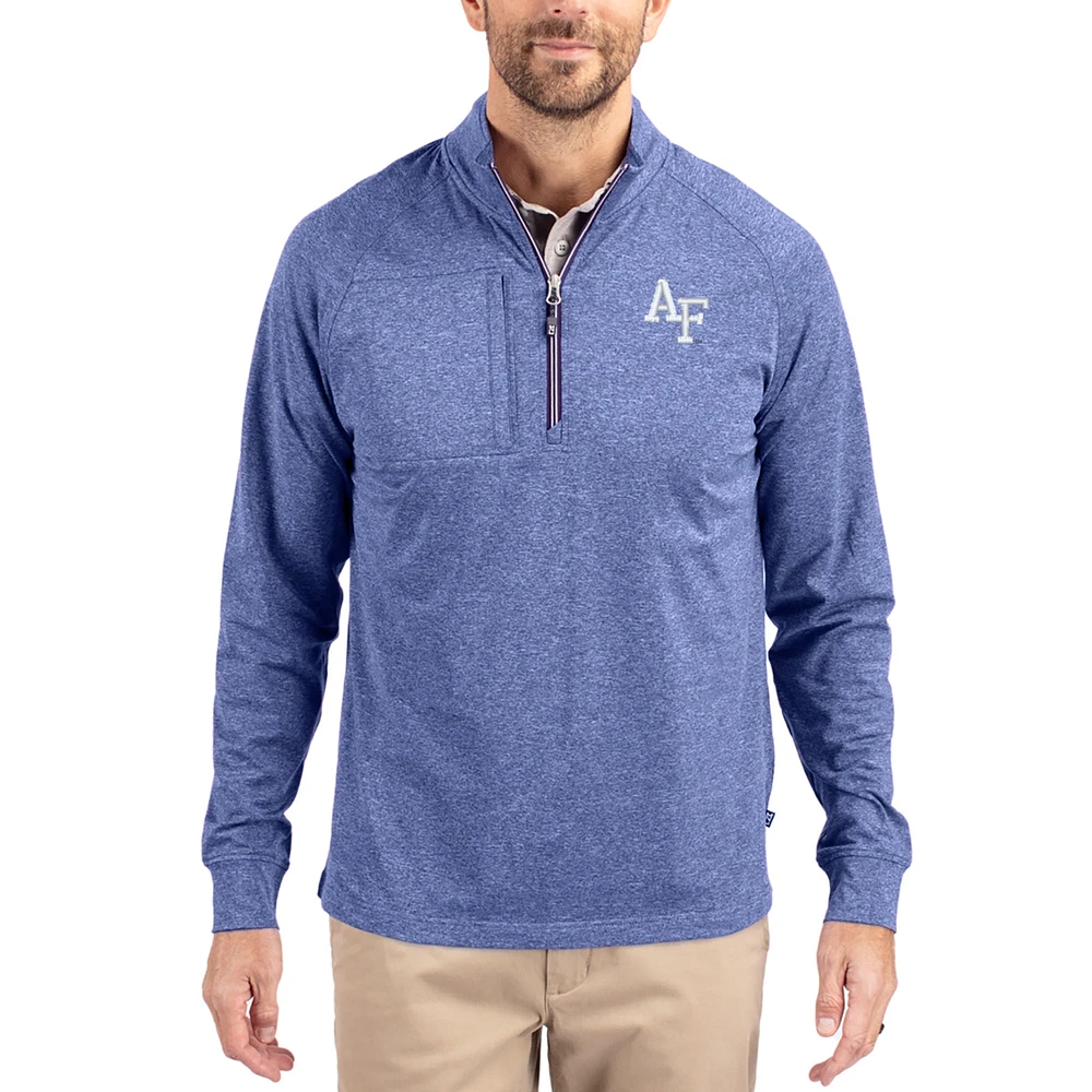 Women's Cutter & Buck Heather Air Force Falcons Adapt Eco Knit Stretch Recycled DryTec Raglan Quarter-Zip Pullover
