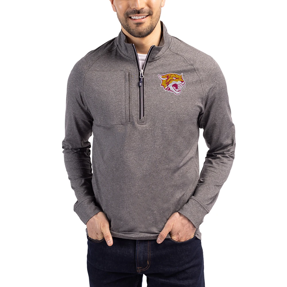 Women's Cutter & Buck Heather Bethune-Cookman Wildcats Adapt Eco Knit Stretch Recycled DryTec Raglan Quarter-Zip Pullover