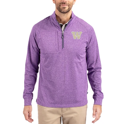 Women's Cutter & Buck Heather Washington Huskies Adapt Eco Knit Stretch Recycled DryTec Raglan Quarter-Zip Pullover