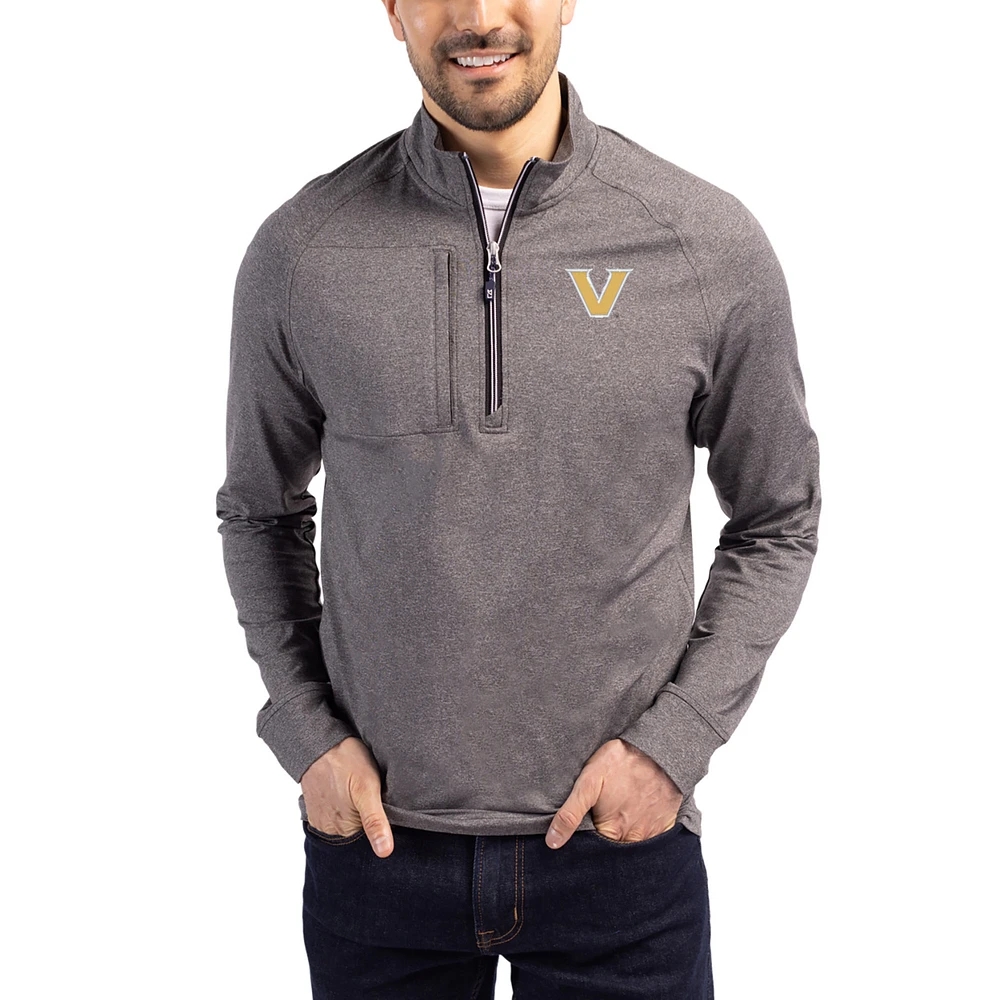 Women's Cutter & Buck Heather Vanderbilt Commodores Adapt Eco Knit Stretch Recycled DryTec Raglan Quarter-Zip Pullover