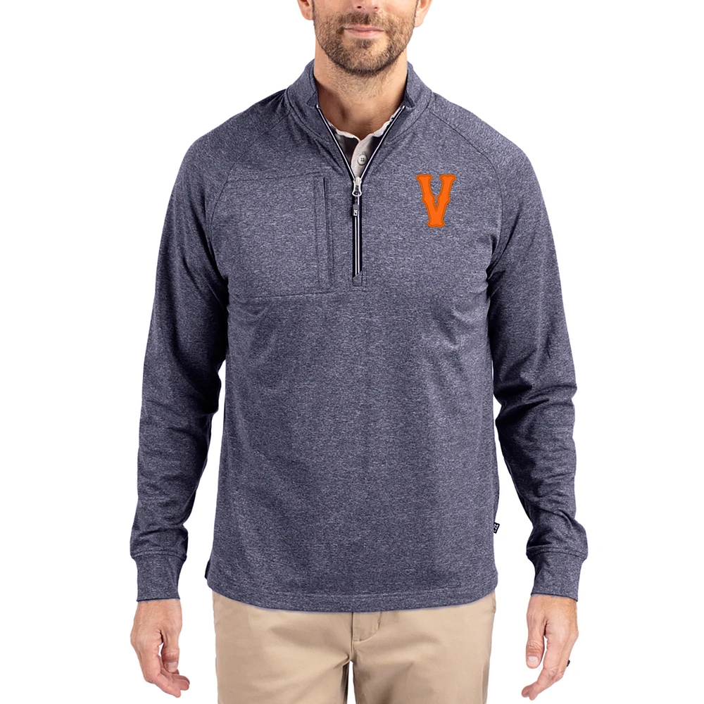 Women's Cutter & Buck Heather Navy Virginia Cavaliers Adapt Eco Knit Stretch Recycled DryTec Raglan Quarter-Zip Pullover
