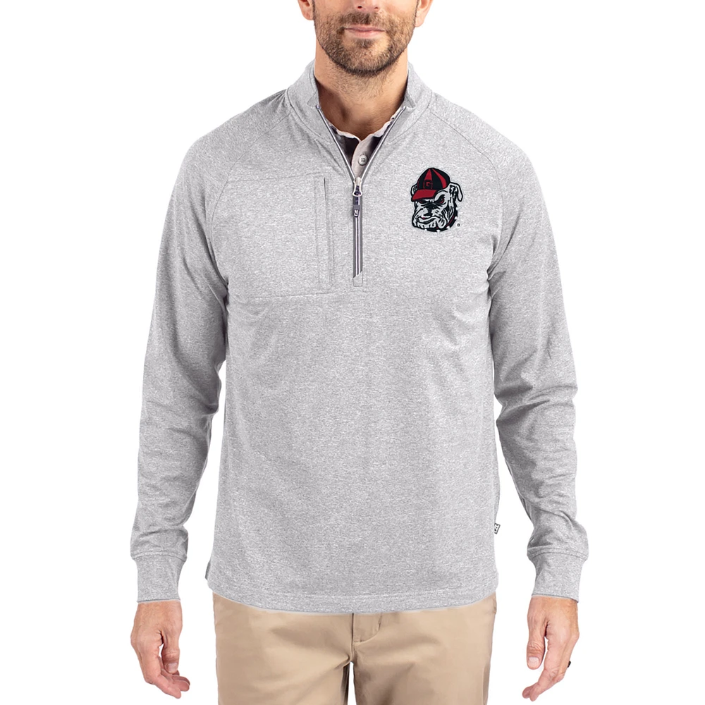 Women's Cutter & Buck Heather Georgia Bulldogs Adapt Eco Knit Stretch Recycled DryTec Raglan Quarter-Zip Pullover