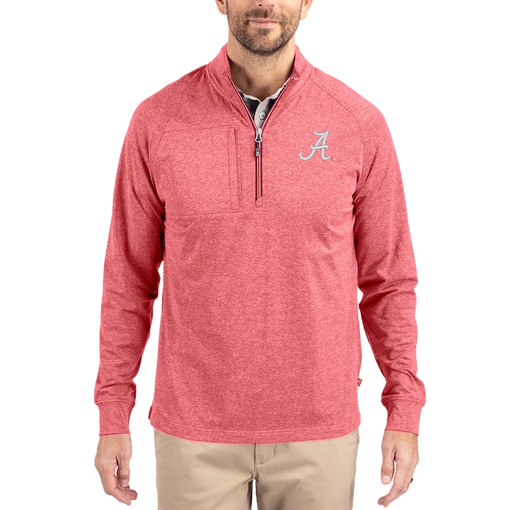 Women's Cutter & Buck Heather Alabama Crimson Tide Adapt Eco Knit Stretch Recycled DryTec Raglan Quarter-Zip Pullover