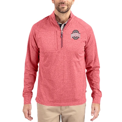 Women's Cutter & Buck Heather Ohio State Buckeyes Adapt Eco Knit Stretch Recycled DryTec Raglan Quarter-Zip Pullover