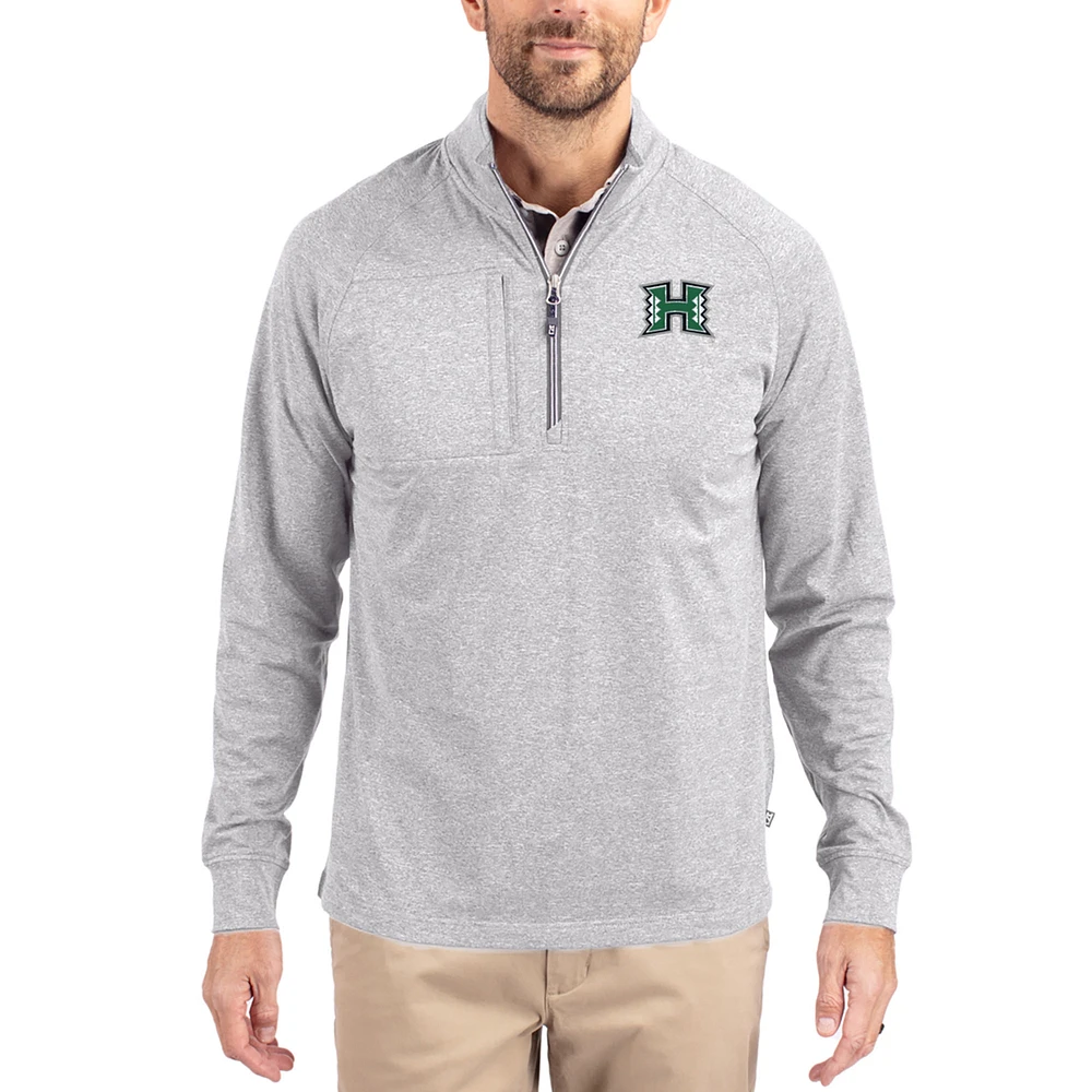 Women's Cutter & Buck Heather Hawaii Rainbow Warriors Adapt Eco Knit Stretch Recycled DryTec Raglan Quarter-Zip Pullover
