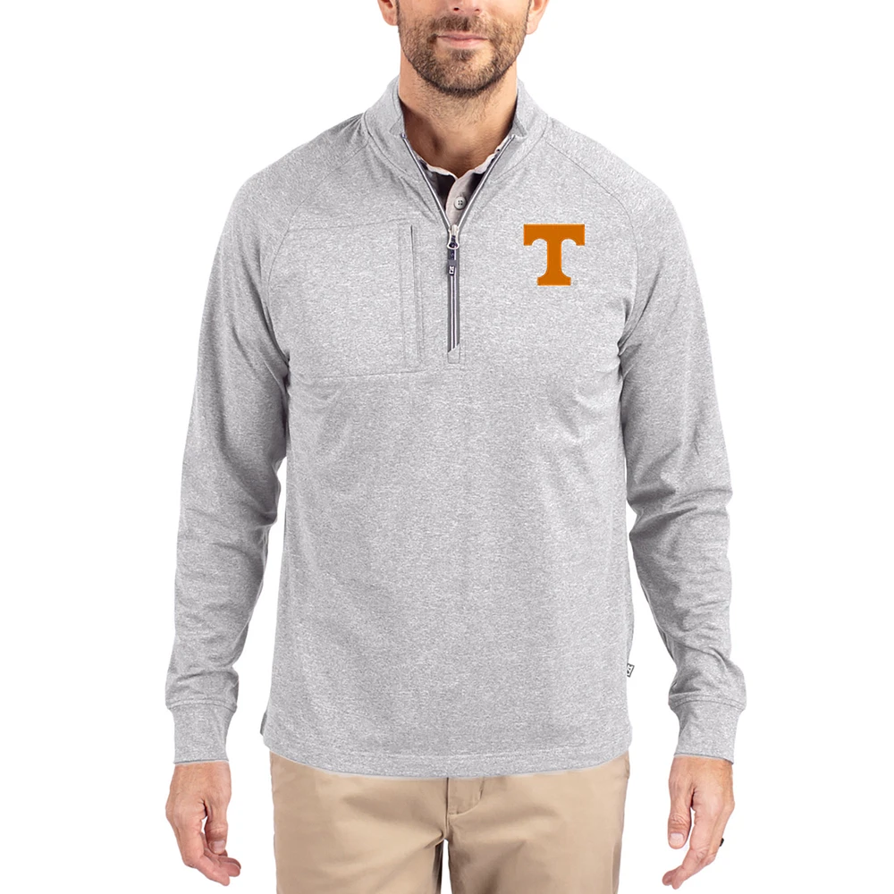 Women's Cutter & Buck Heather Gray Tennessee Volunteers Adapt Eco Knit Stretch Recycled DryTec Raglan Quarter-Zip Pullover