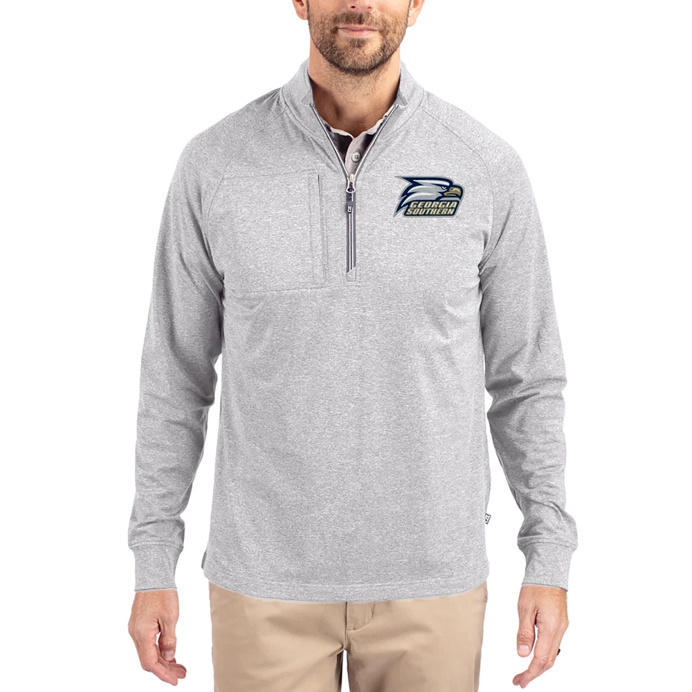 Women's Cutter & Buck Heather Gray Georgia Southern Eagles Adapt Eco Knit Stretch Recycled DryTec Raglan Quarter-Zip Pullover