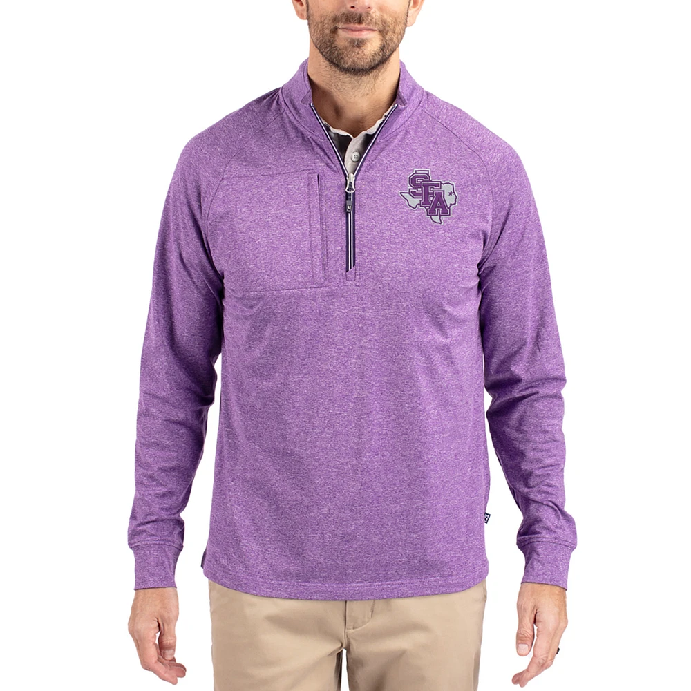Women's Cutter & Buck Heather Stephen F Austin Lumberjacks Adapt Eco Knit Stretch Recycled DryTec Raglan Quarter-Zip Pullover