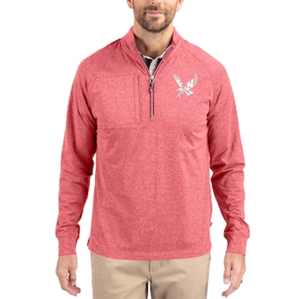 Women's Cutter & Buck Heather Eastern Washington Eagles Adapt Eco Knit Stretch Recycled DryTec Raglan Quarter-Zip Pullover