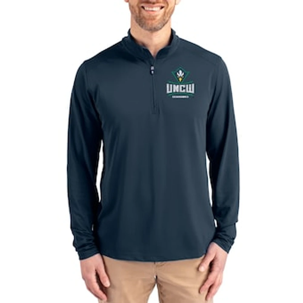Men's Cutter & Buck Navy UNC Wilmington Seahawks Virtue DryTec Quarter-Zip Pullover