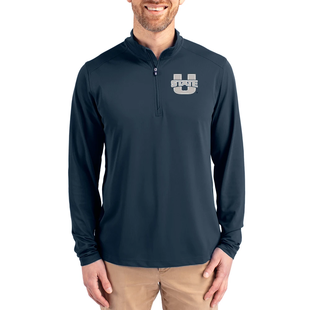 Men's Cutter & Buck Navy Utah State Aggies Virtue DryTec Quarter-Zip Pullover