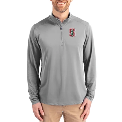 Men's Cutter & Buck Gray Stanford Cardinal Virtue DryTec Quarter-Zip Pullover
