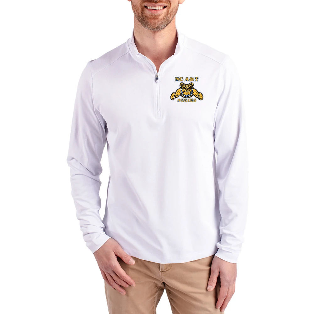 Men's Cutter & Buck White North Carolina A&T Aggies Virtue DryTec Quarter-Zip Pullover