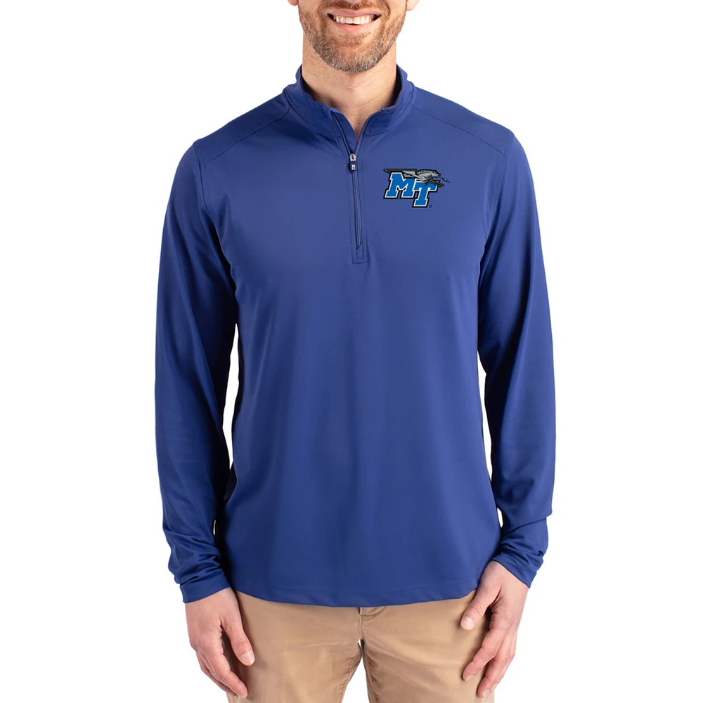 Men's Cutter & Buck Blue MTSU Raiders Virtue DryTec Quarter-Zip Pullover