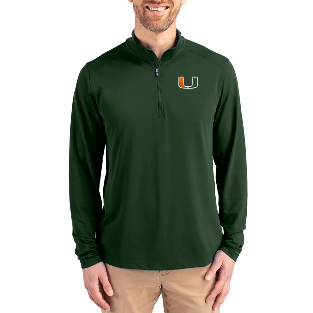 Men's Cutter & Buck Hunter Green Miami Hurricanes Virtue DryTec Quarter-Zip Pullover