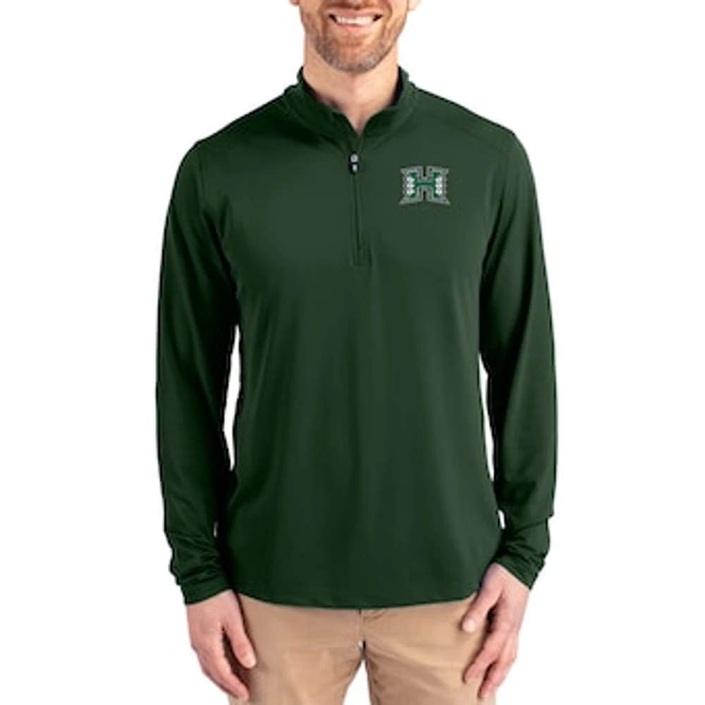 Men's Cutter & Buck Hunter Green Hawaii Rainbow Warriors Virtue DryTec Quarter-Zip Pullover