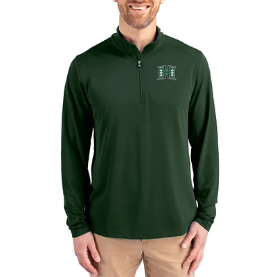Men's Cutter & Buck Hunter Green Hawaii Rainbow Warriors Virtue DryTec Quarter-Zip Pullover
