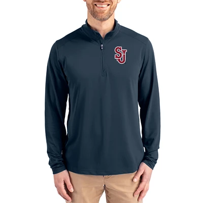 Men's Cutter & Buck Navy St. John's Red Storm Virtue DryTec Quarter-Zip Pullover