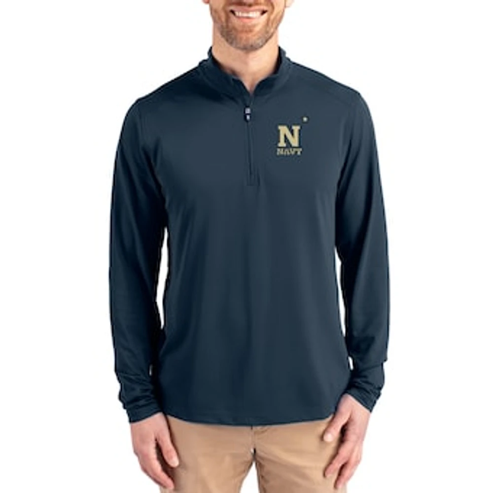 Men's Cutter & Buck Navy Midshipmen Virtue DryTec Quarter-Zip Pullover