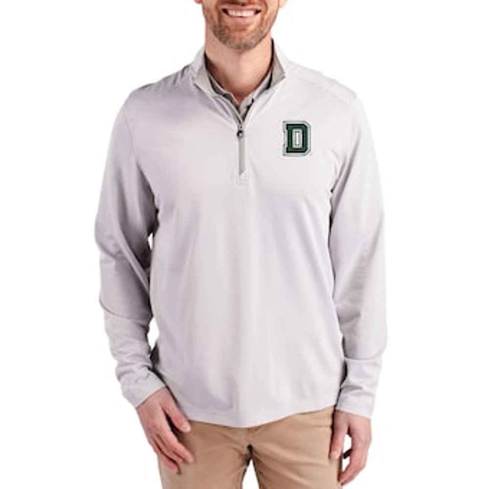 Men's Cutter & Buck Gray Dartmouth Big Green Virtue Micro Stripe DryTec Quarter-Zip Pullover