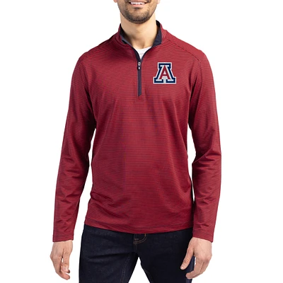 Men's Cutter & Buck Red Arizona Wildcats Virtue Micro Stripe DryTec Quarter-Zip Pullover