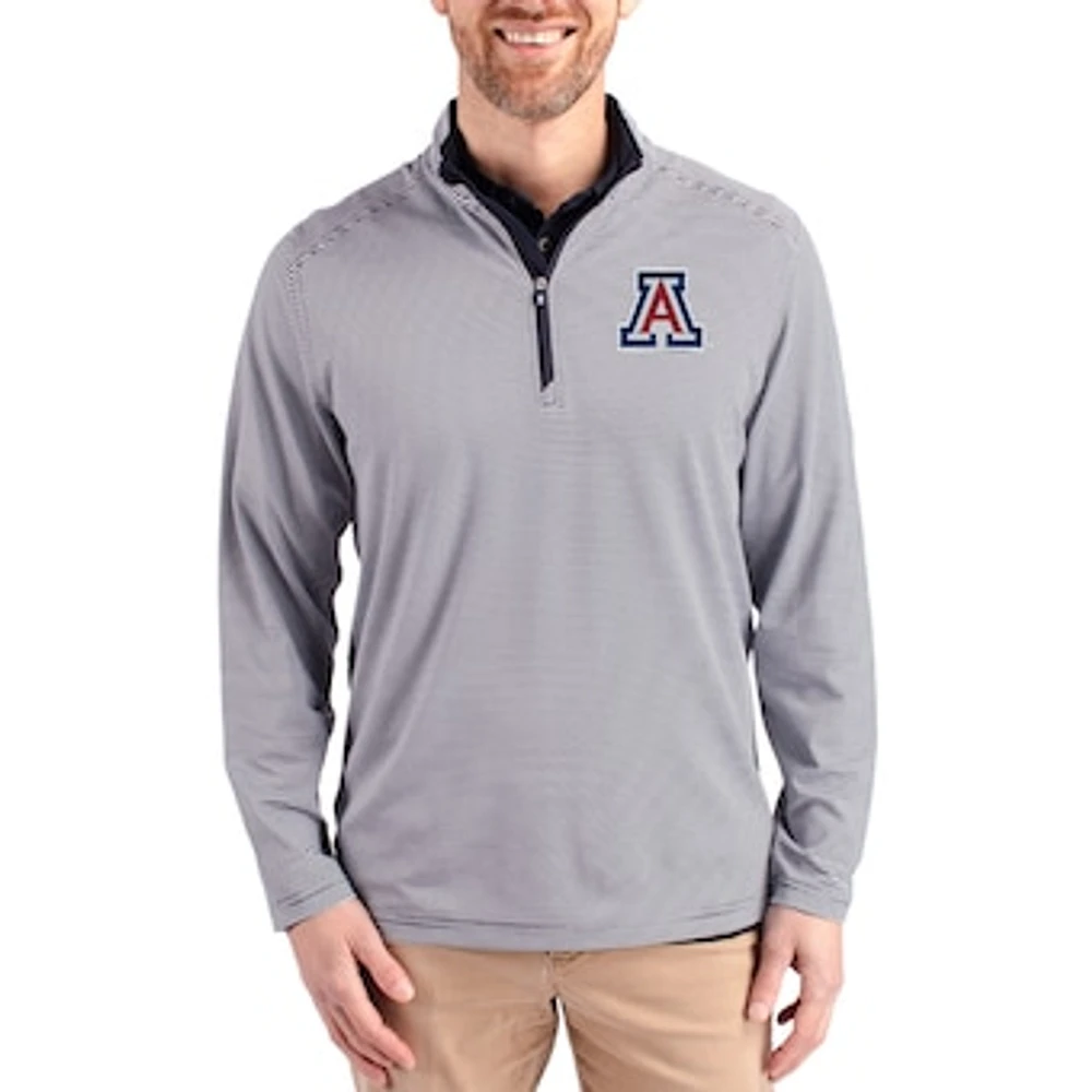 Men's Cutter & Buck Navy Arizona Wildcats Virtue Micro Stripe DryTec Quarter-Zip Pullover