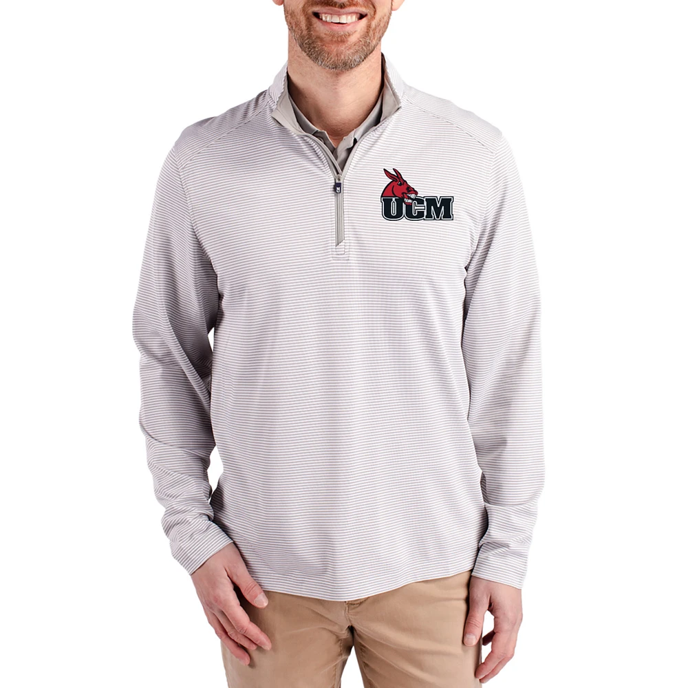 Men's Cutter & Buck Gray Central Missouri Mules Virtue Micro Stripe DryTec Quarter-Zip Pullover