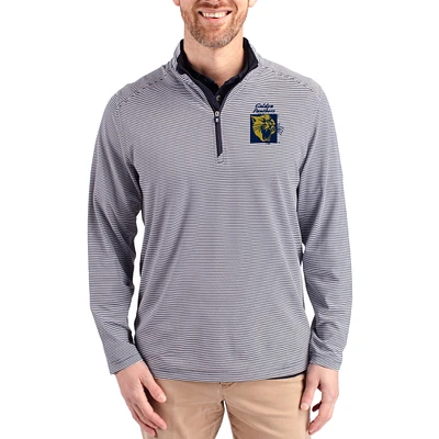 Men's Cutter & Buck Navy FIU Panthers Virtue Micro Stripe DryTec Quarter-Zip Pullover