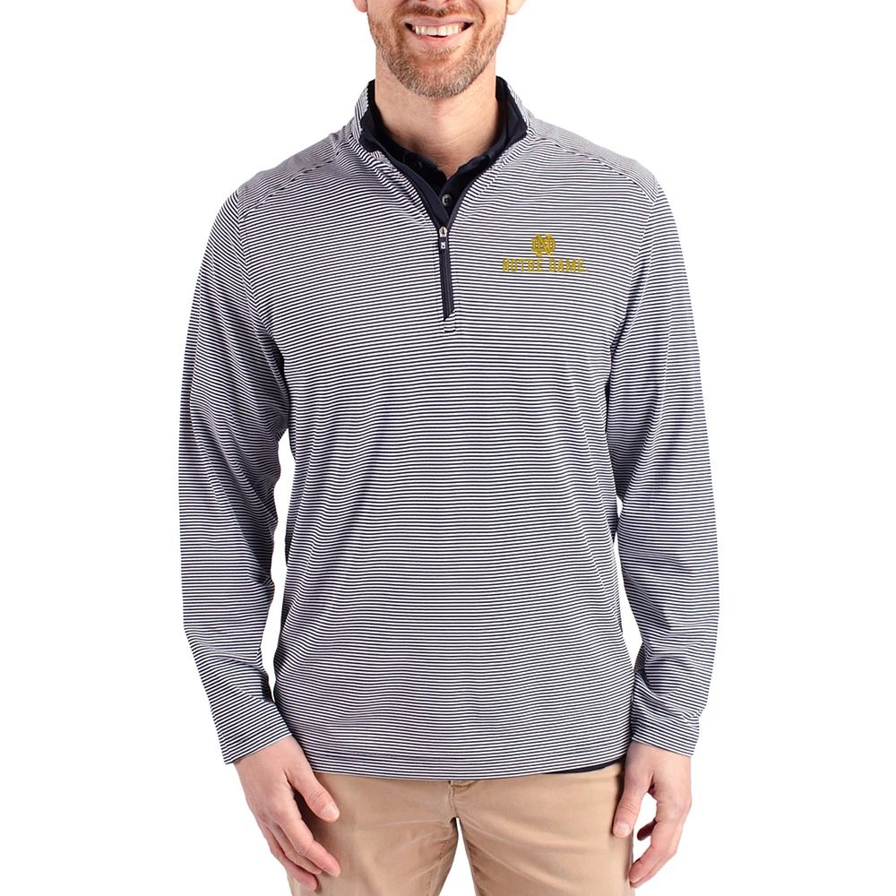 Men's Cutter & Buck Navy Notre Dame Fighting Irish Virtue Micro Stripe DryTec Quarter-Zip Pullover