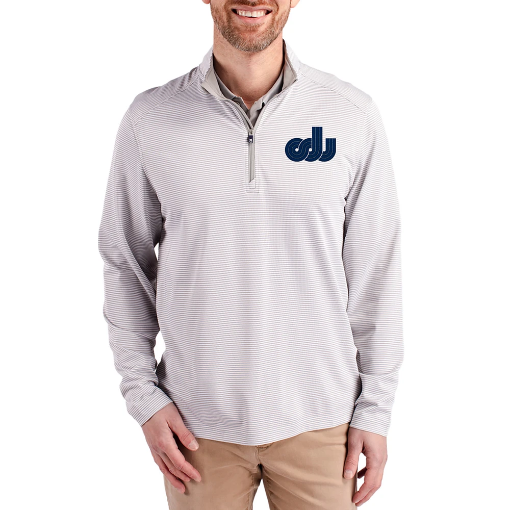 Men's Cutter & Buck Gray Old Dominion Monarchs Virtue Micro Stripe DryTec Quarter-Zip Pullover